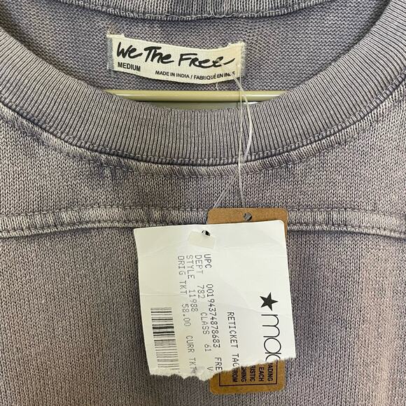 NWT Free People T-Shirt We The Free Warrior Distressed Dark Gray Raw Hem Women M - Picture 7 of 11